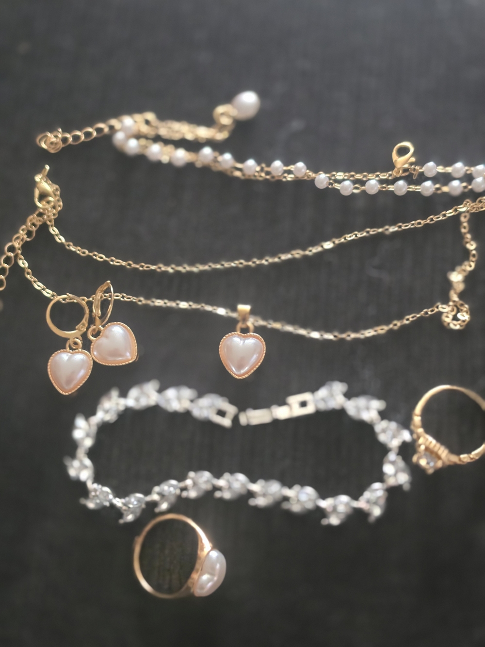Gold & Pearl Heart Necklace and Earring Set - Elegant Women's Jewelry